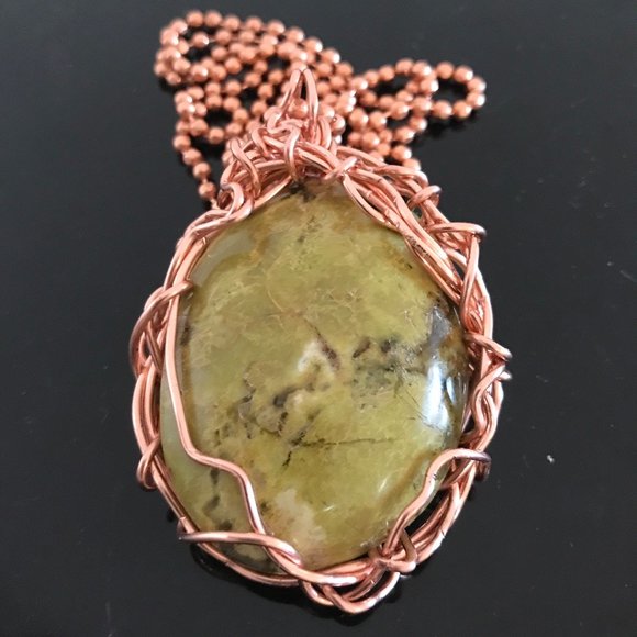 Genuine Boulder Opal Gemstone Solid  Copper Pendant Necklace Handmade - Picture 3 of 5